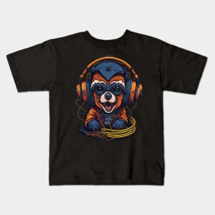 Funny Racoon Wearing Headphones, Dj Music Racoon Lover Kids T-Shirt